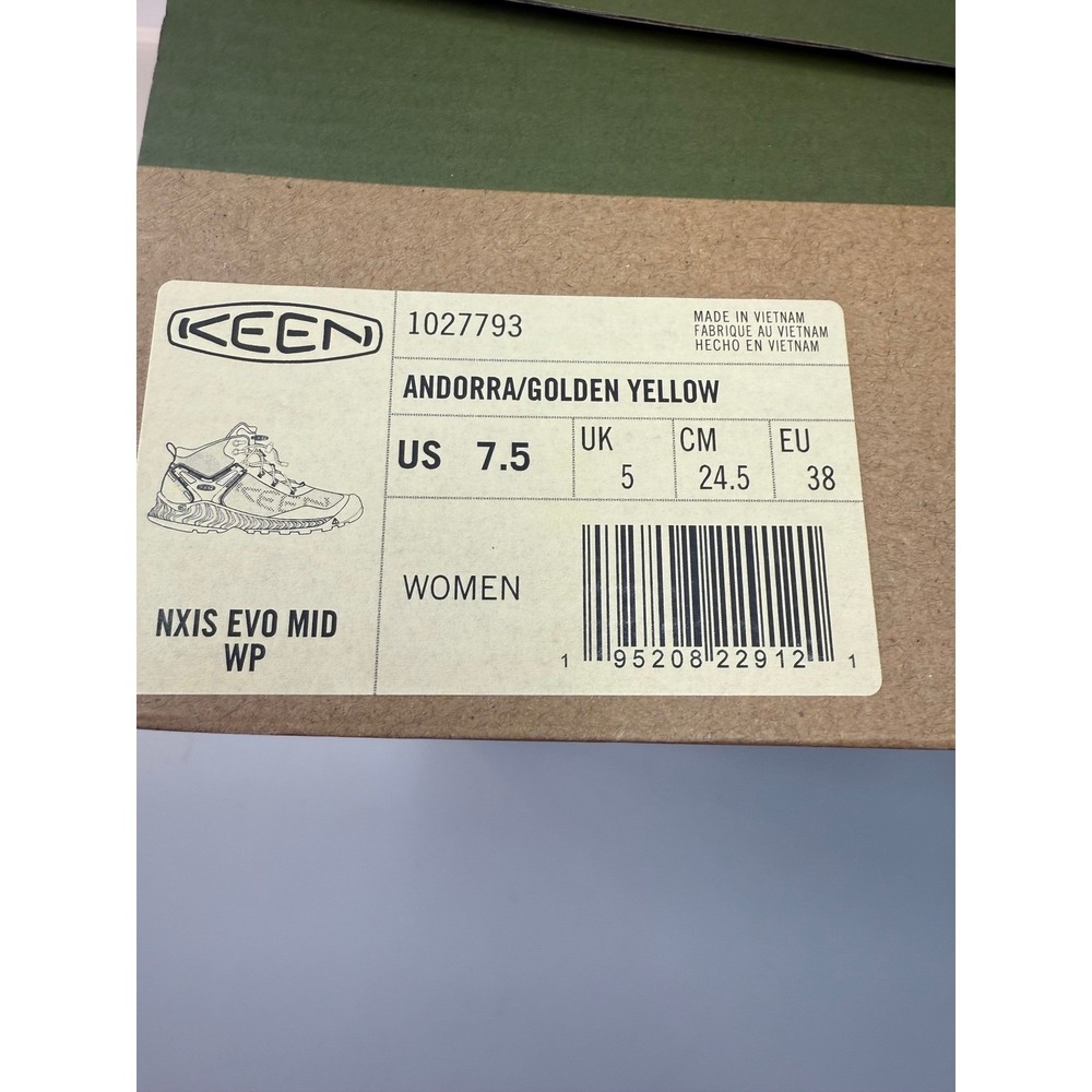 KEEN NXIS EVO Mid Hiking Boots Andorra Golden Yellow 1027793 Womens 7.5 New - Picture 2 of 9